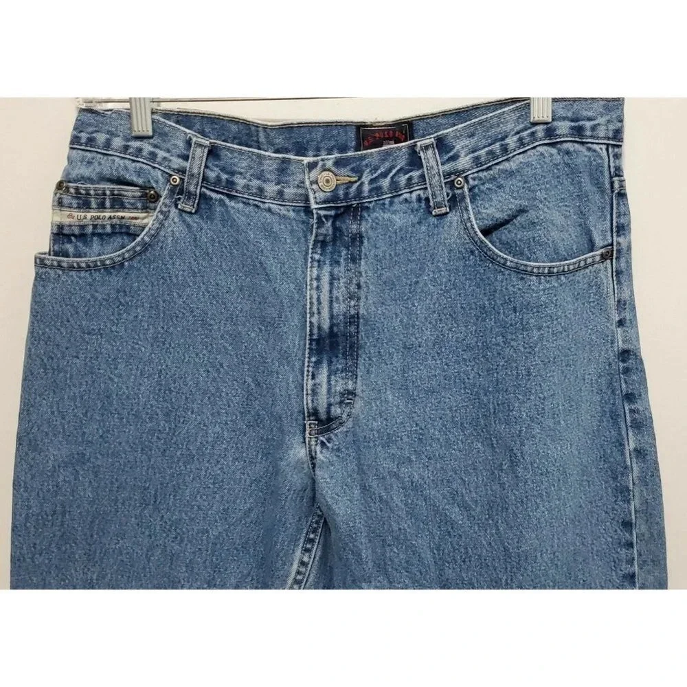 VTG U.S. Polo Assn Men Blue Relax Fit Loose Fit Logo Straight Jeans